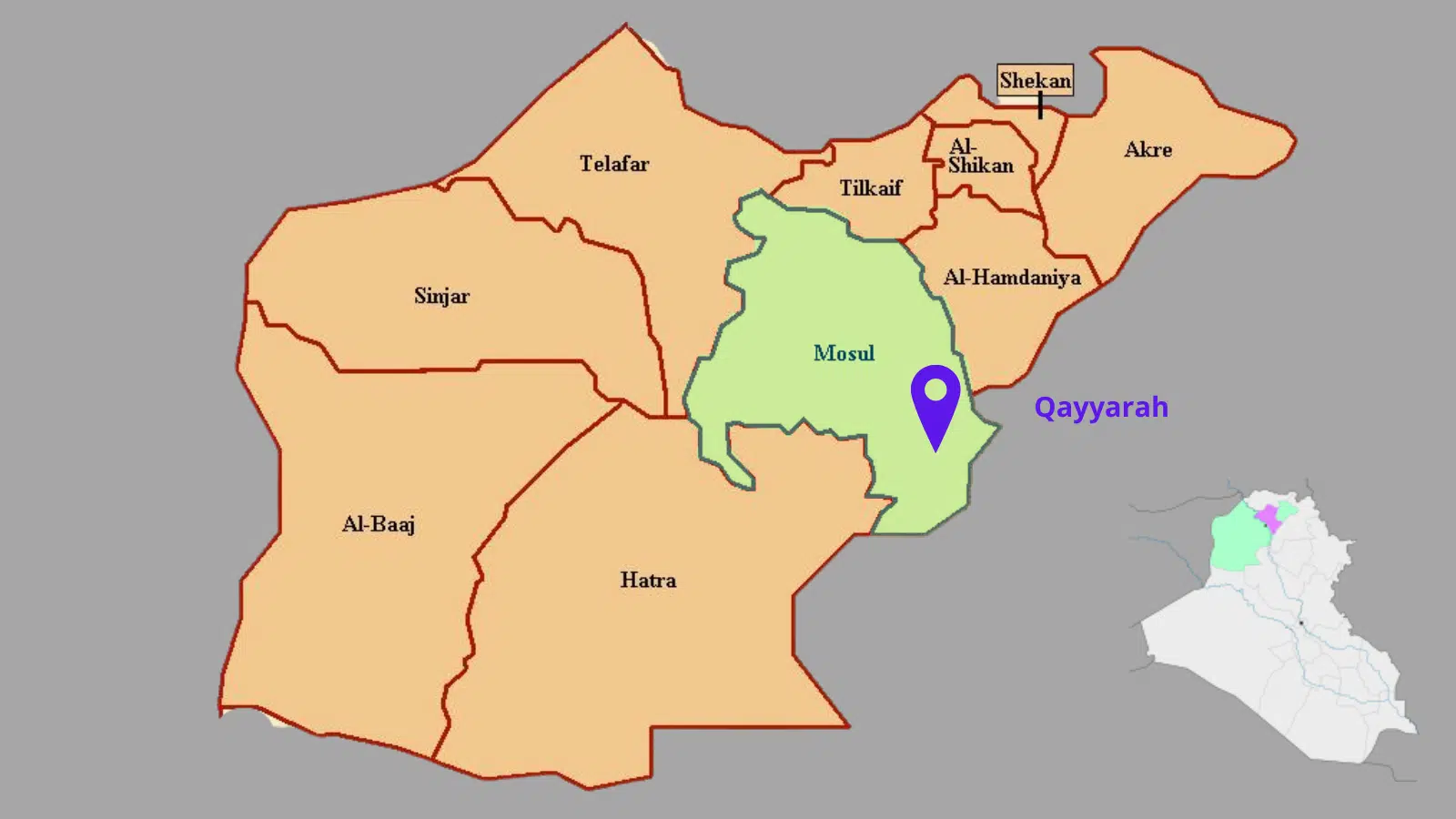 Map of Nineveh Governate's districts, Mosul highlighted