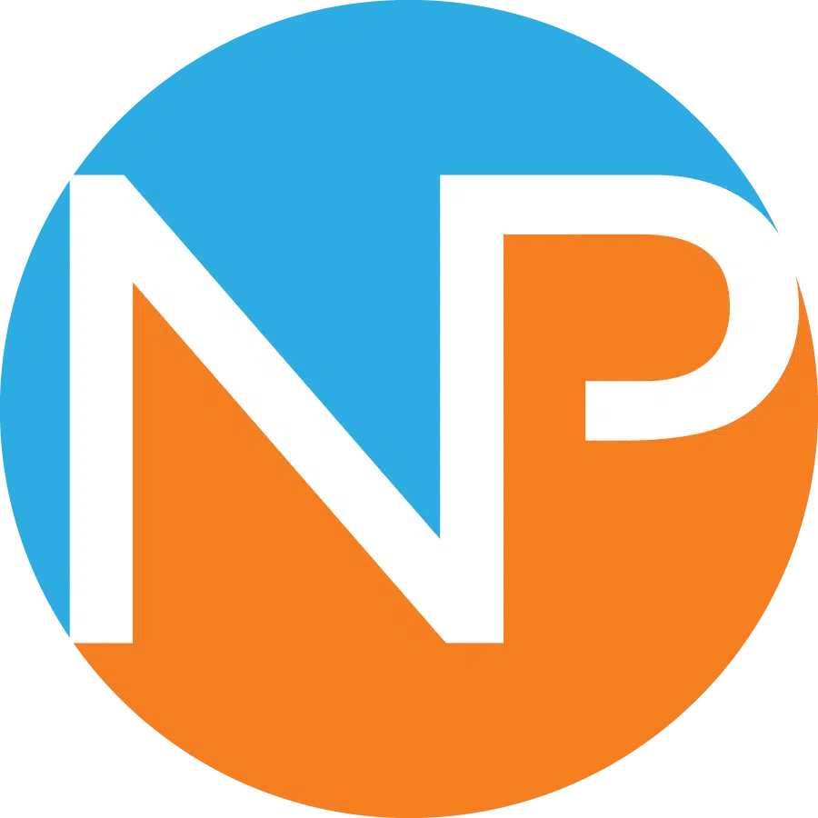 Nonviolent Peaceforce Abbreviated Logo: an image of a circular logo with the letters 'N' and 'P' prominently displayed in the center, on a background that transitions from blue to orange, and is enclosed within a border of white.