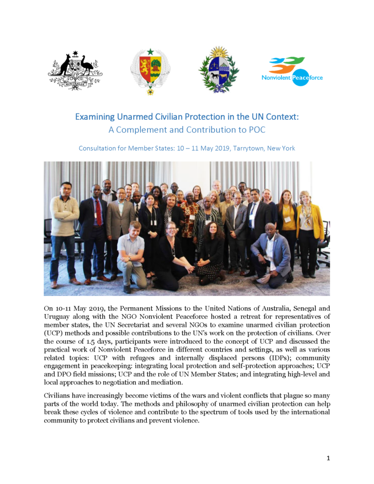Cover of Examining Unarmed Civilian Protection in the UN Context: A Complement and Contribution to POC Consultation for Member States: 10 – 11 May 2019, Tarrytown, New York